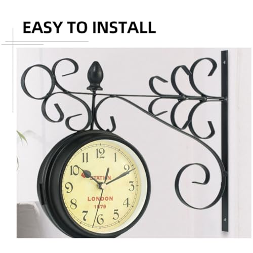 Reloj de Pared Retro de Hierro OSALADI Doble Cara Vintage miniatura 5