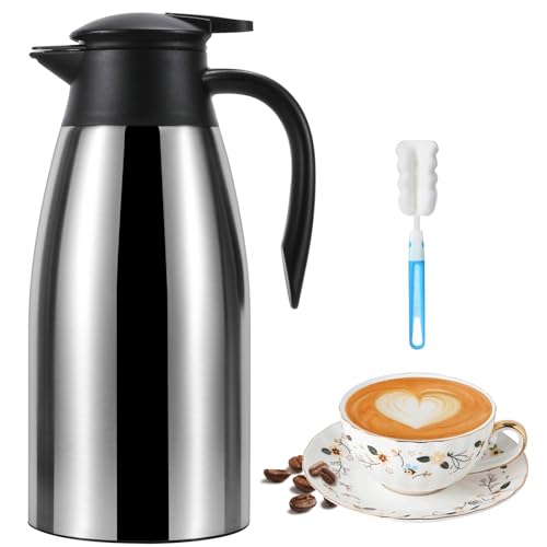 70 oz Thermal Coffee Carafe for keeping hot, Updated Carafe for hot liquid, Airpot Stainless Steel Thermos Urn Beverage Dispenser Vacuum Thermal Pot for Coffee, Hot Water,Keep Hot 12 Hour(silver)