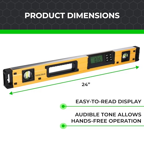 Image of TOOLZILLA Elite 24-Inch Smart Digital Level - IP54 Rated for Dust and Water Resistance - Precision Torpedo Level Measurement Tool - Durable, Shock-Resistant Build with Extended Battery Life