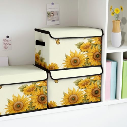 Image of Stackable Storage Bins with Lids,Closet Organizers Fabric Box for Home and Office,Blanket Clothes Organizers,Under Bed Storage Containers 3 Pack