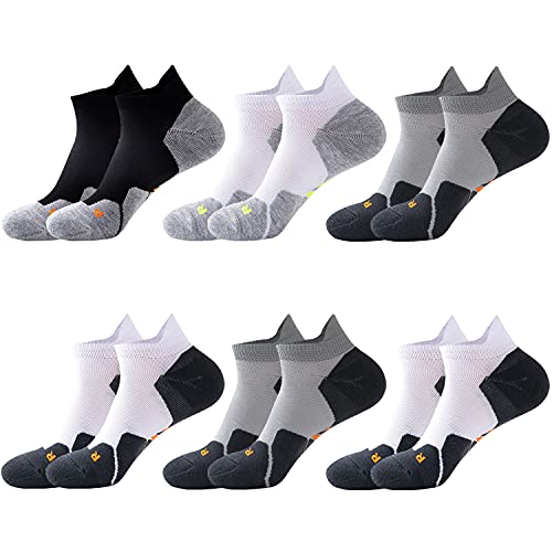 DRASEX Men's Athletic Running Socks 6 Pairs Thick Cushion Ankle Socks Men Outdoor Hiking Sports Low Cut Socks