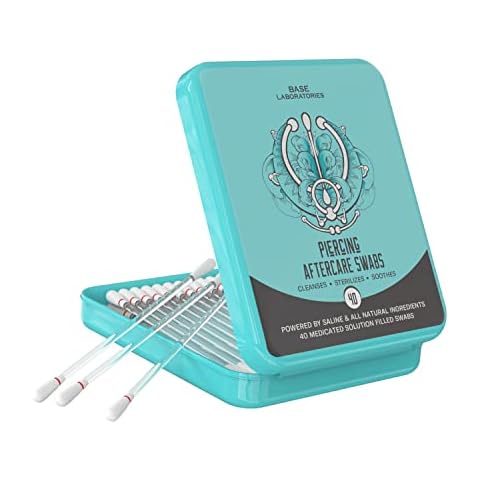 Base Labs Piercing Aftercare Swabs for Piercing Bump Treatment | Earring Cleaner for Pierced Ears, Nose Piercing Aftercare | Keloid Bump Removal | 40 Saline Cleaning Solution Buds Cover