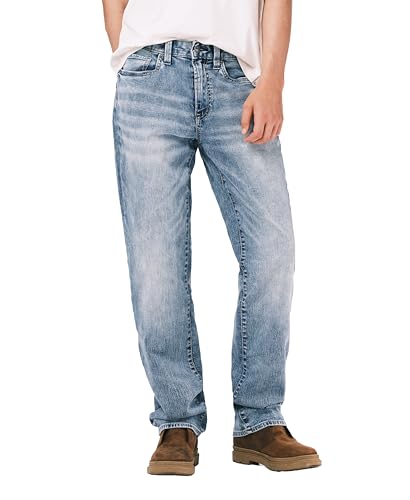 Buffalo David Bitton Men's Relaxed Straight Leg Driven Jean, Sandblasted Blue Wash Indigo, 34W x 32L