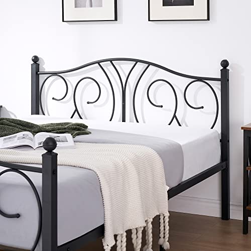 VECELO-Full-Size-Bed-Frame-Metal-Platform-Bedframe-with-Deluxe-Iron-Art-HeadboardFootboard-126Under-Bed-Storage-No-Box-Spring-Needed-Metal-Black
