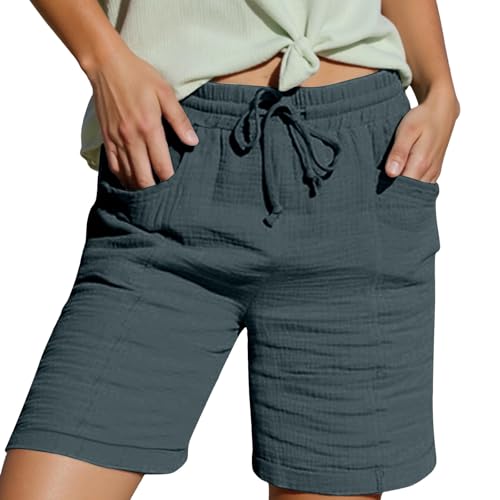 RYTEJFES Pantalones cortos para mujer, pantalones cortos de verano, pantalones cortos de playa de cintura alta, con cordón, pantalones cortos para el tiempo libre, lounge con bolsillos, para el día a