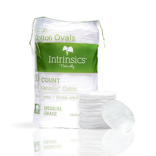 Intrinsics Premium 3” Large Cotton Rounds (50 Count) – Lint-Free Cotton Pads for Face & Makeup Removal | Dual-Sided Face Pads for Cleansing & Exfoliation | Hypoallergenic and 100% Pure Cotton