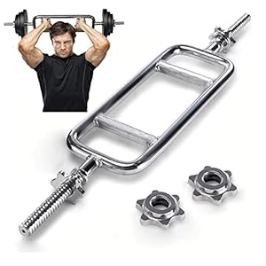 tonchean 47in/34in EZ Curl Bar for 2 Inch/1 Inch Weight Plates – Steel Weight Lifting Barbell Bar – Tricep Bar with 2 Spring Collars for Home Gym Fitness Exercise