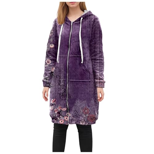 Sweats à capuche femme long manteau zippé mince automne