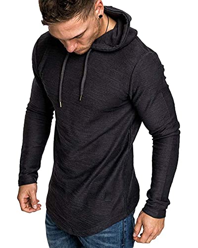 Mens Fashion Workout Hoodies Athletic Breathable Lightweight Sports Sweatshirt Solid Color Soft Pullover A-Black #TOP6