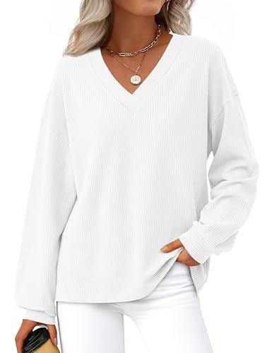 MASCOMODA Womens Tops Casual V Neck Waffle Knit...