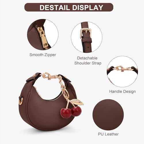 Image of JQWSVE Small Top Handle Bags for Women Mini Purses Cute Ladies Handbags Crescent Mini Crossbody Bags with Cherry