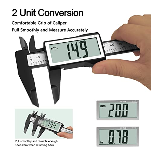 Kynup Large LCD Screen Digital Caliper, 150mm Caliper Measuring Tool, Inch/Millimeter Conversion, Lightweight Digital Vernier Caliper, Measuring Tools Calipers Gauge, Carbon Fiber, 150mm/6'' 5 Kynup Large LCD Screen Digital Caliper, 150mm Caliper Measuring Tool, Inch/Millimeter Conversion, Lightweight Digital Vernier Caliper, Measuring Tools Calipers Gauge, Carbon Fiber, 150mm/6'' - Image 5