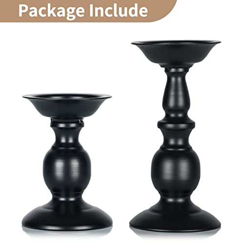 Nuptio Black Candle Holder For Pillar Candles - 2 Pcs Rustic Candle Holders Set Metal Candle Stand Tall Retro Fall Pillar Candleholder For Halloween Easter Farmhouse Fireplace Home Table Centerpiece #TOP4