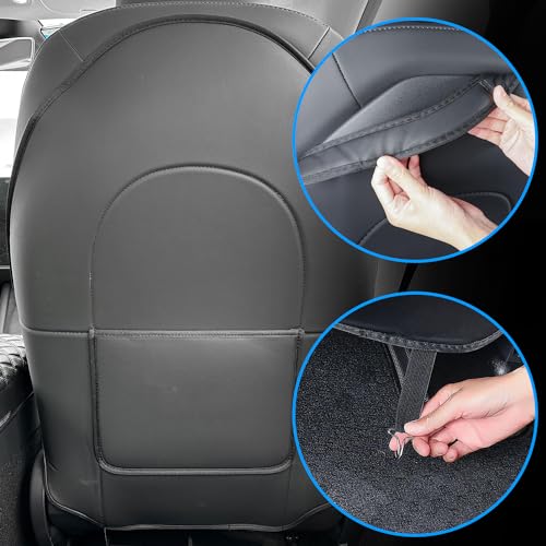 Image of TOPABYTE Seat Back Kick Protector for Tesla Model Y Model 3 Model S Model X | Scratchproof Leather Backseat Mats for Kids & Pets Wear-Resistant Back Seat Cover with Extra Organizer Pocket 2 PCS - Black