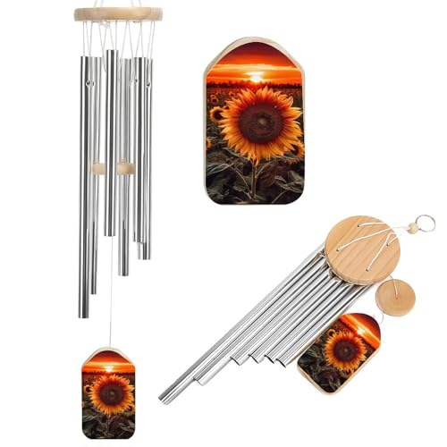 Outdoor Wind Chimes, Sunset Sunflower Printed Wind Chimes,Simple Wind Chimes,Curtain Wind Chimes for Home Decoration