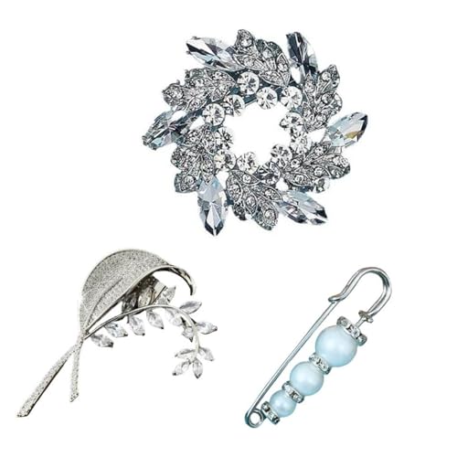 Image of 3 pieces brooches and pins for women, fashionable high-end crystal brooch silvery, womens flower brooches，pearl pin (Wreath Set)