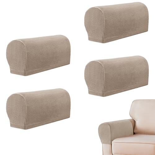 4-Pack Sandy Armrest Chair Covers, Set of 4 Stretch Armchair Covers for Arms，Non Slip Armrest Covers Spandex Polyester Sofa Arm Caps for Chairs Furniture Protector Sofa Armchairs Couches Recliner