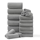 Hailea 18 Piece Family Bath Towel Set Include 6 Bath Towels,6 Hand Towels and 6 Washcloths Soft Bathroom Towel with Hanging Loops,Highly Absorbent Quick Dry Towels Set for Bathroom,Hotel and Spa-Grey