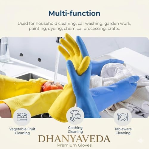 Image of Heavy Duty Dishwashing Gloves 12 Inch Pack of 4 Pairs Waterproof Latex Kitchen Cleaning Anti Slip Reusable Rubber Household Gloves for Cleaning Gardening Pet Grooming ORANGE COLOUR