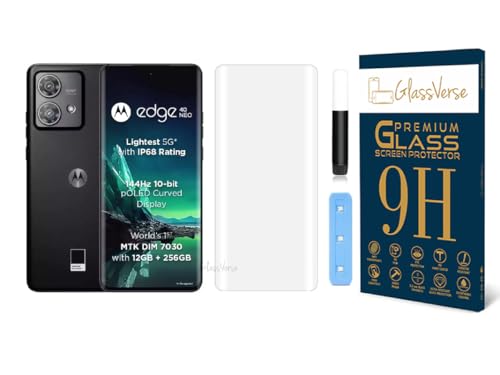 Image of GlassVerse Motorola Edge 40 Neo UV Tempered Glass Screen Protector. Pack Of 1 | 3D Curved Edge | 9H Hardness | Full UV Glue with UV Light | Anti-Scratch | Case Friendly | HD Clear. (6.55 Inches)