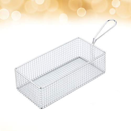 Cesta de frigideira de malha de aço inoxidável da UPKOCH com alça retangular para lanche e tigela de