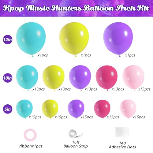 Image of JOGAMS 177Pcs Colorful K-Pop Music Hunters Balloon Arch Garland Kit with Disco Ball Microphone Music Note Star Foils Balloons for Kpop Music Disco Theme Birthday Concert Prom Party Decor