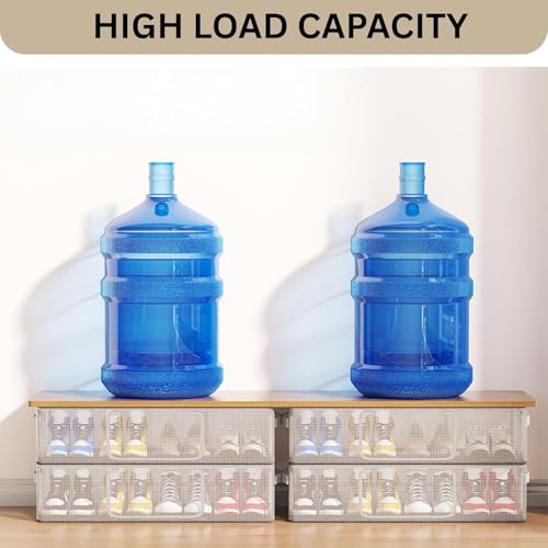 Image of NYALKARAN Shoe Rack Box Organizer Foldable Dustproof Shoe Storage with Stainless Steel Frame, Transparent Window & Zipper Stackable Under Bed Organiser (Transparent, Pack Of 1)