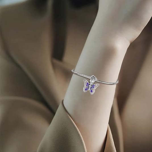 NanMuc Enamel Blue Butterfly Charm for Pandora Bracelet Rose Flower Dangle Bead for Women Necklace3
