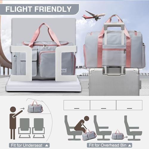 Image of Small Gym Bag for Women, Travel Duffle Bag Carry On Weekender Bag with Shoe Compartment, 40#Grey-Zipper, 11*19.6*8.2 inches, Gym Bag&toiletry Bag