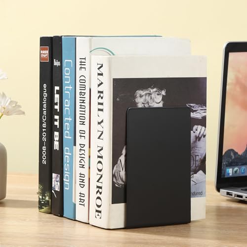 6 Stück Buchstützen Metall Schwarz,mit 24 Stück Robuste rutschfesten Silikonmatten,Perfekt für Schule, Büro, Zuhause und Bibliothek, 15 x 15 x 10 cm