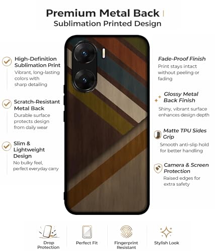 Image of Colorful Wooden Pattern Design Premium 2D Printed Metal Back Case Cover for Vivo V29E 5G