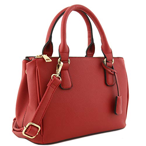 2pcs Set Classic Triple Zip Top Handle Small Satchel Bag with Zip Around Wallet (Red)
