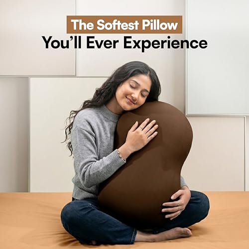 Image of Ergonomic Bean Shaped Cuddle Pillow, Breathable Fabric for Sleeping, Soft Neck Support Cushion for Side Sleepers, Brown with Removable Cover, 23 X 14.9 X 3.8 Inch