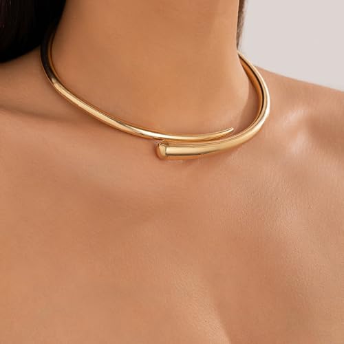 Gold Collar Necklace for Women Trendy African Jewelry Minimalist Statement Choker Metal Jewelry Gifts for Parties, Evenings, and Everyday Wear4