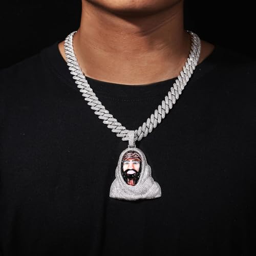 Men’s Hip Hop Enamel Jesus Face Pendant Necklace, Iced Out CZ Diamond Chain, Streetwear Jewelry with 3D Color Detail4