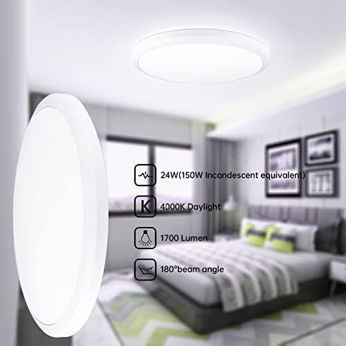 WTL LED Ceiling Lights 4000K Natural White Bathroom Light Ceiling, Flush Mount Ceiling Lighting LED 24W (150W Equivalent) 1700 Lumens Lights for Kitchen Bedroom Living Room Hallway Ceiling