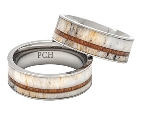 Titanium Deer Antler Ring Hawaiian Koa Wood 8mm Wedding Band or Gift2