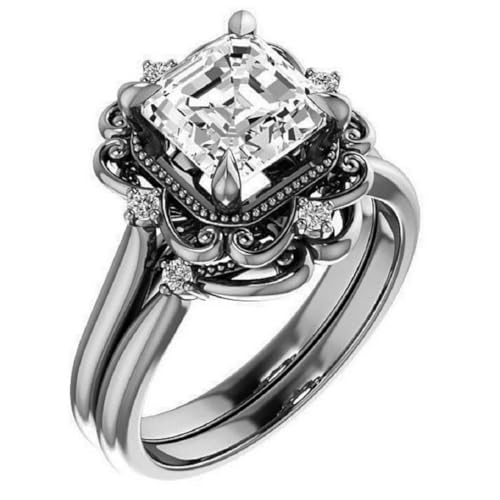 2 CT Asscher Cut Colorless Moissanite Engagement Ring Set Wedding Bridal Rings Set Solitaire 10k 14k 18k Gold Sterling Silver Ring