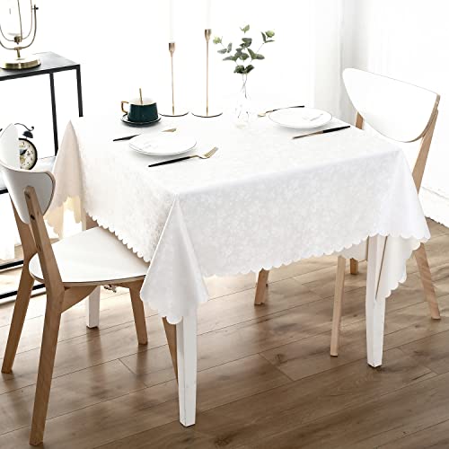 Image of Smiry Square Table Cloth, Waterproof Heavy Duty Vinyl Tablecloths, Wipeable Washable Table Cover for Kitchen and Dining Room (White, 70 inch x 70 inch)
