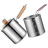 Amosfun Edelstahl Fritteusentopf mit Abnehmbarem Frittierkorb und Ergonomischem Holzgriff Schnelles Erhitzen Anti rutschiger Griff Geeignet für Küche Restaurant und Induktionsherde
