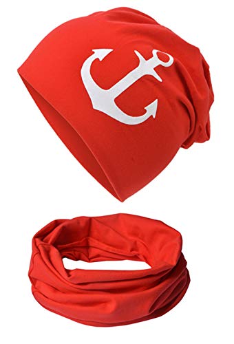 Miobo Lot de 2 Bonnets et écharpes Tube en Coton, Rouge S