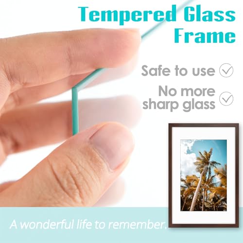 Image of Frametory, 16x24 Picture Frame with Mat for 12x18 Picture - High Definition Glass Wide Molding - Preinstalled Wall Mounting Hardware (Brown, 1 Pack)