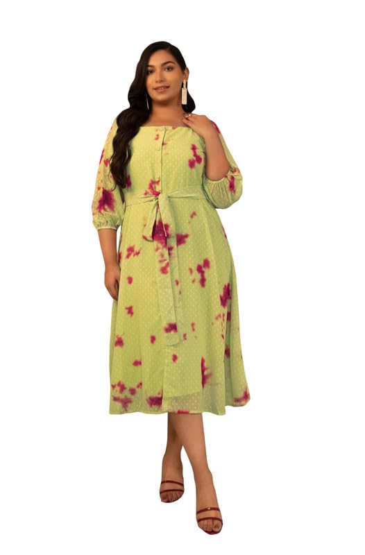 Image of Janasya Women's Georgette Fit and Flare Midi Dress