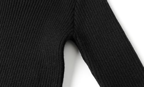Image of Mud Kingdom Girls Mock Neck Sweater Long Sleeve Knit Top Solid Ruffled Collar Undershirt Slim Fit Lettuce Trim
