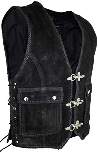 MDM Herren Nubuk Lederweste in Matt Schwarz - Aufgesetzte große Taschen...