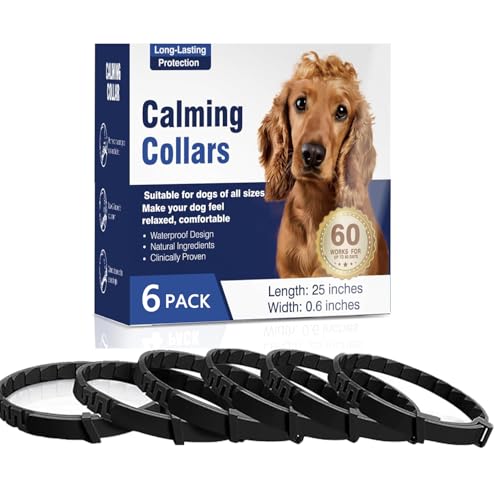 Vet Recommended Calming Collar for Dogs with Long-Lasting Pheromone 6 Pack Dog Calming Collar Helps Reduce Unwanted Behavior Stress Relief Lasts 60 Days 25 Inches Flexible for All Dogs (Black)