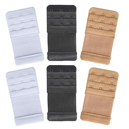 Bra Extender 3 Hook Comfortable Strecthy Bra Extension Strap (6 Pieces, 3 Hook 3/4 inch Spacing)