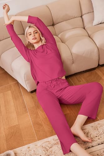 Ekouaer 2 Pack Womens Pajama Sets Long Sleeve Long Pants Pjs Loungewear | Soft Sleepwear with Pockets,Pullover Crew Neck Top,Casual Matching Lounge Set,for Home,Travel,Daily,Gift - image 6