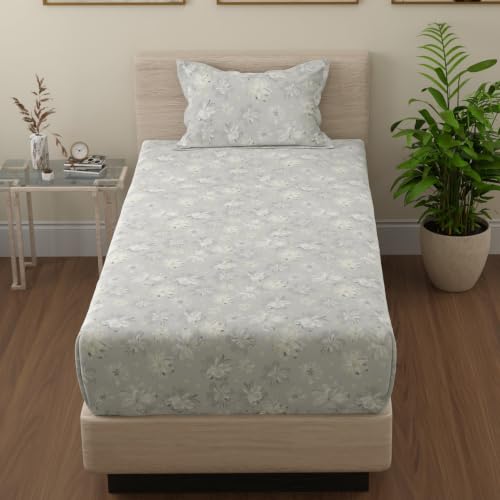 Image of Huesland by Ahmedabad Cotton 144 TC Bedsheet for Single Bed with 1 Pillow Cover | Dark Grey, Dim Grey & Light Grey