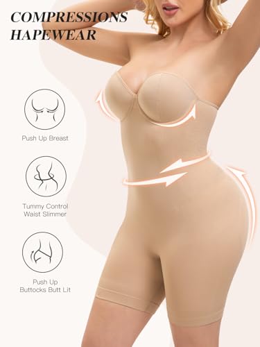 Slimers Strapless Shapewear Bodysuit For Woman: Seamless Body Shaper Built In Bar - Tummy Control Butt Lifter Shapewear2